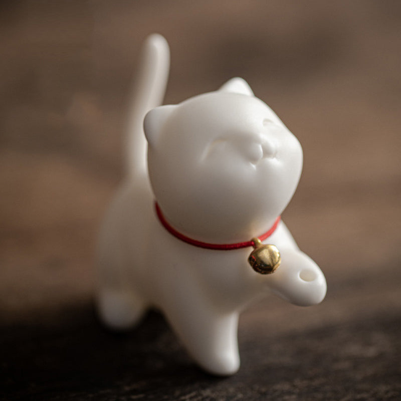 Buddha Stones, Mini-Glückskatze, Kätzchen, Teehaustier, Keramik, Schreibtisch-Figur, Dekoration mit Bambusmatte - image 7