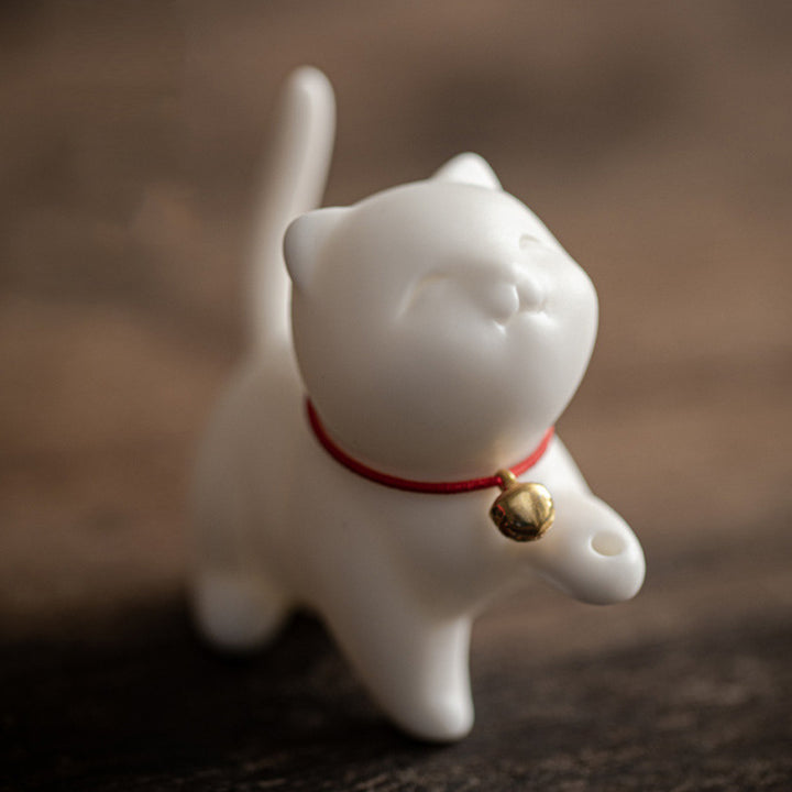 Buddha Stones, Mini-Glückskatze, Kätzchen, Teehaustier, Keramik, Schreibtisch-Figur, Dekoration mit Bambusmatte - image 7