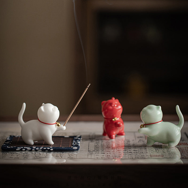 Buddha Stones, Mini-Glückskatze, Kätzchen, Teehaustier, Keramik, Schreibtisch-Figur, Dekoration mit Bambusmatte - image 2