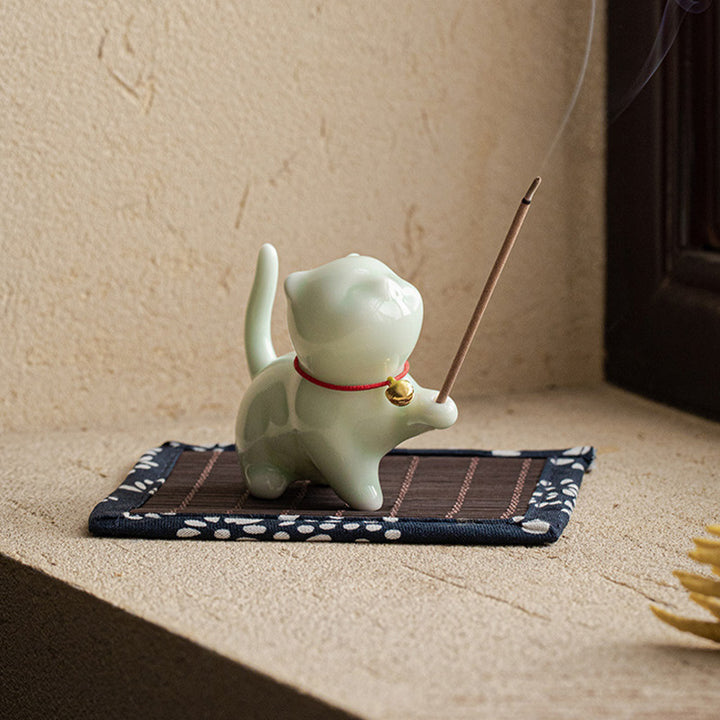 Buddha Stones, Mini-Glückskatze, Kätzchen, Teehaustier, Keramik, Schreibtisch-Figur, Dekoration mit Bambusmatte - image 13
