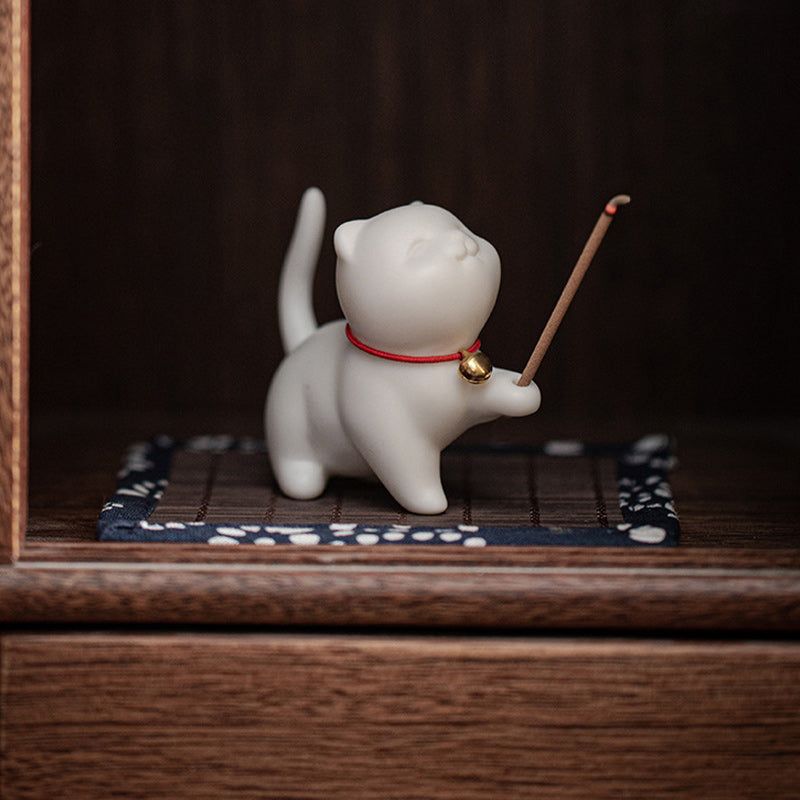 Buddha Stones, Mini-Glückskatze, Kätzchen, Teehaustier, Keramik, Schreibtisch-Figur, Dekoration mit Bambusmatte - image 5