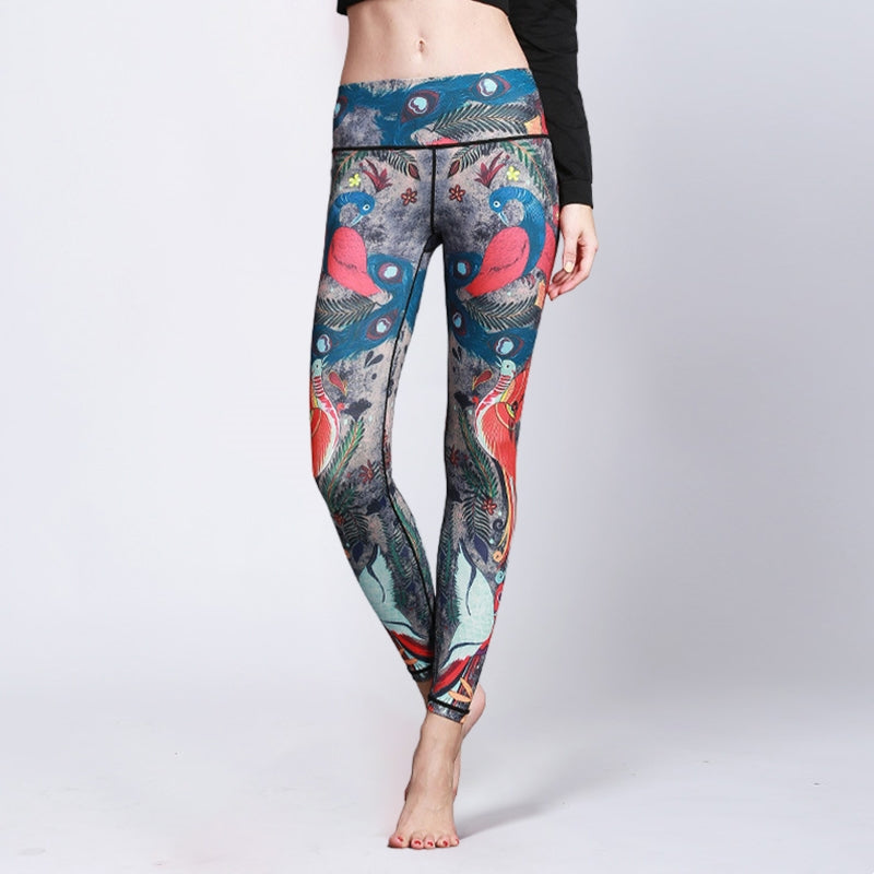 Buddha Stones Rot Blau Pfauenfeder Hose Sport Fitness Yoga Leggings Damen Yogahose - US 8-10, UK/AU 12-14, EU 40-42 (XL) - image 0