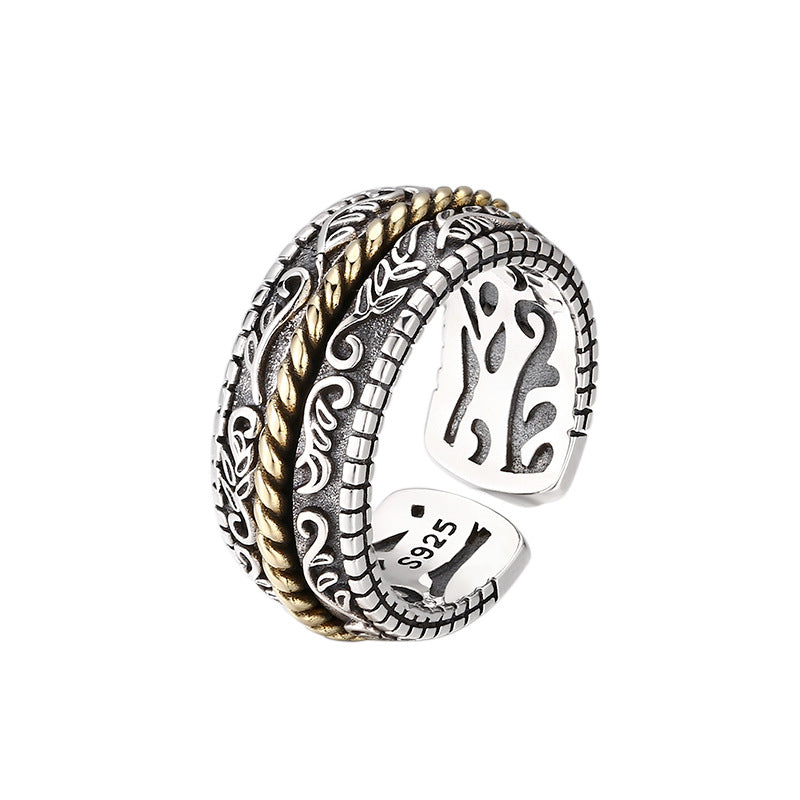 Buddha Stones 925 Sterling Silber Tang-Dynastie Blumendesign Glück verstellbarer Ring - image 5