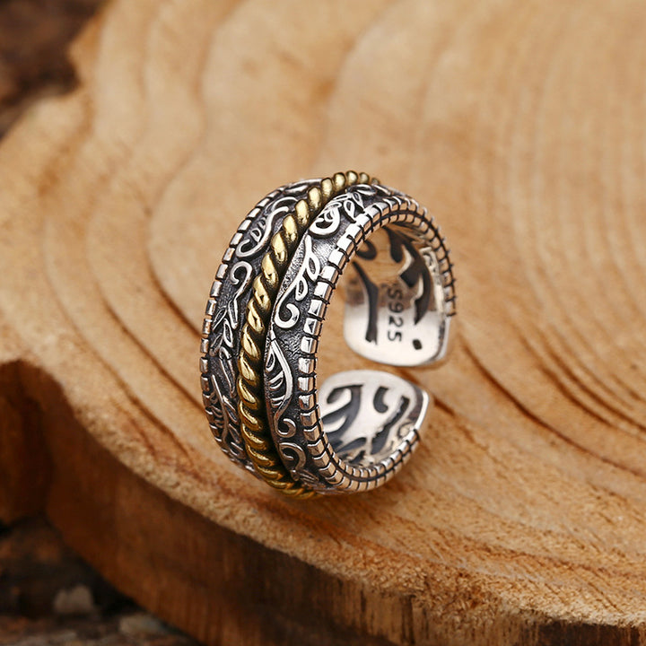 Buddha Stones 925 Sterling Silber Tang-Dynastie Blumendesign Glück verstellbarer Ring - Einstellbar - image 0