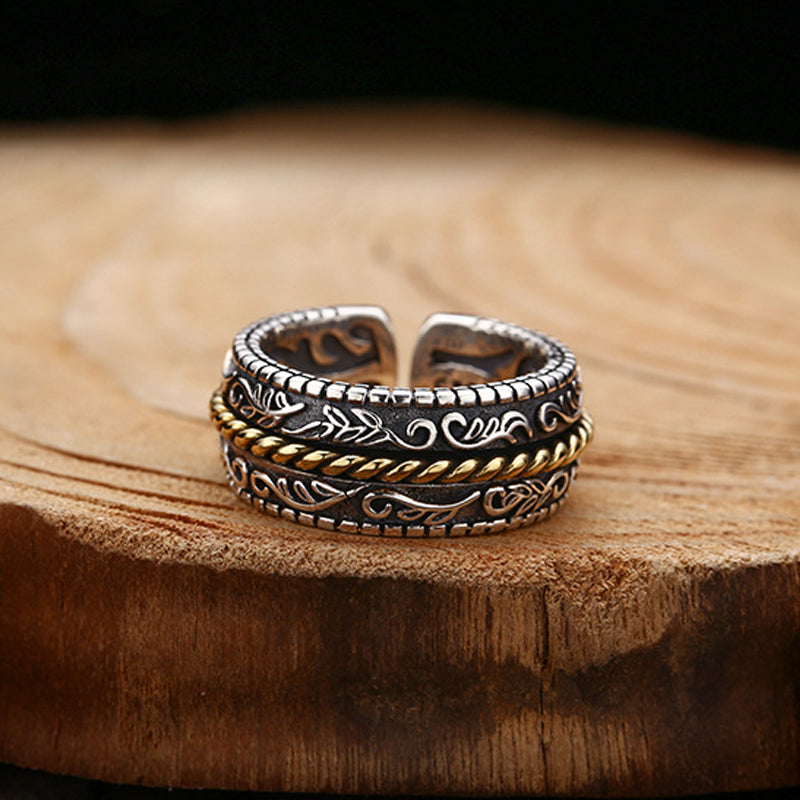 Buddha Stones 925 Sterling Silber Tang-Dynastie Blumendesign Glück verstellbarer Ring - image 3