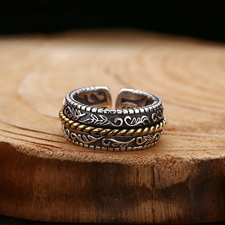 Buddha Stones 925 Sterling Silber Tang-Dynastie Blumendesign Glück verstellbarer Ring - image 3