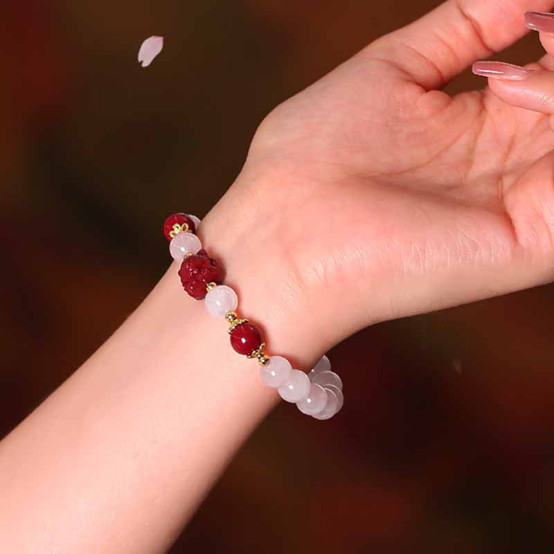 Buddha Stones Liebesarmband aus natürlichem rosa Kristall, Zinnober, neunschwänziger Fuchs - image 7