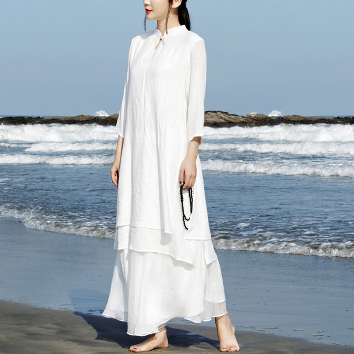 Buddha Stones 2-teiliges Weiß Tai Chi Meditation Yoga Zen Baumwolle Leinen Kleidung Top Hosen Damen Set - image 1