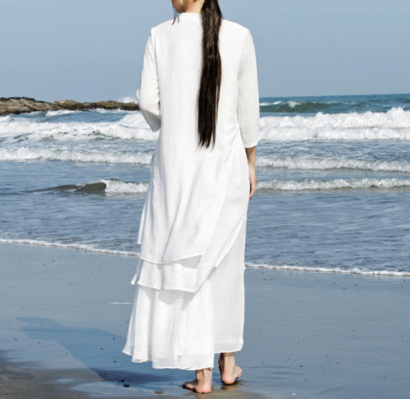 Buddha Stones 2-teiliges Weiß Tai Chi Meditation Yoga Zen Baumwolle Leinen Kleidung Top Hosen Damen Set - image 2