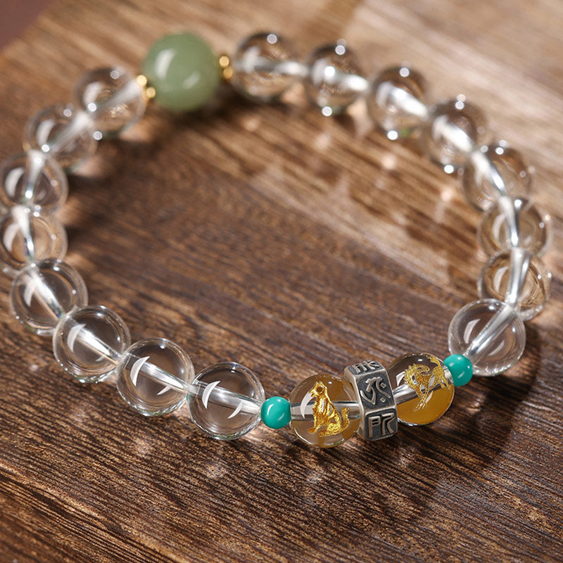 Buddha Stones 925 Sterling Silber Chinesisches Sternzeichen Natal Buddha Glücksverheißende Gruppen Weiß Kristall Hetian Jade Heilarmband - Glücksgruppen für Schweine: Schwein/Kaninchen/Ziege - 10 mm (Handgelenkumfang 14-16 cm) - image 0