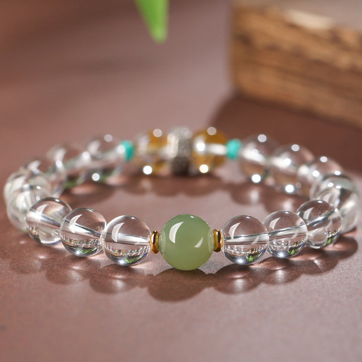 Buddha Stones 925 Sterling Silber Chinesisches Sternzeichen Natal Buddha Glücksverheißende Gruppen Weiß Kristall Hetian Jade Heilarmband - image 4