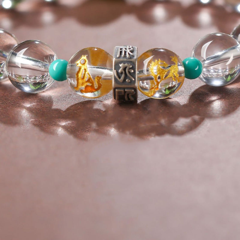 Buddha Stones 925 Sterling Silber Chinesisches Sternzeichen Natal Buddha Glücksverheißende Gruppen Weiß Kristall Hetian Jade Heilarmband - image 6