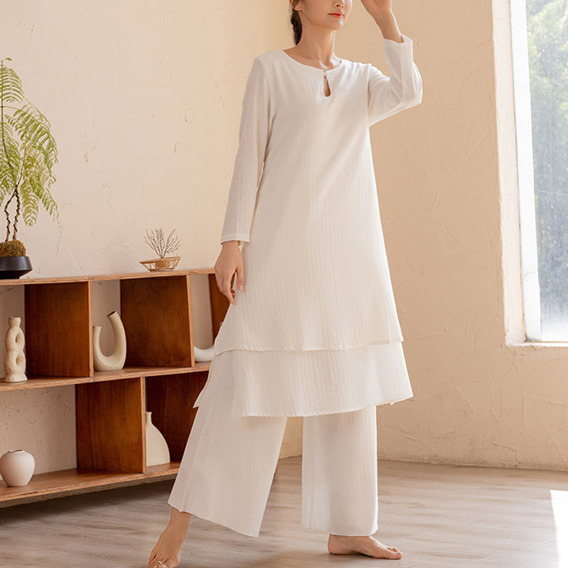 Buddha Stones 2-teiliges schlichtes Design Tai Chi Meditation Yoga Kleidung Top Hosen Damen Set - Weiß (Oberteil & Hose) - US14, UK/AU18, EU46 (2XL) - image 0