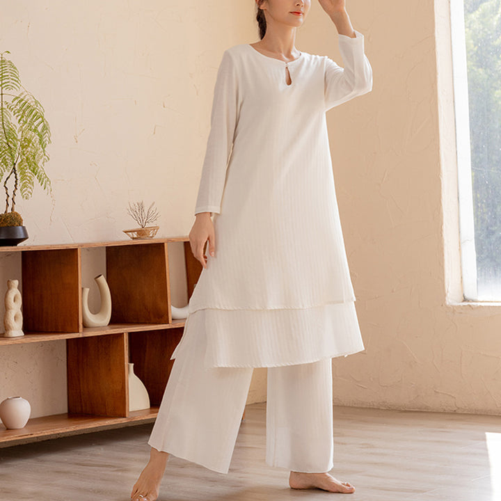 Buddha Stones 2-teiliges schlichtes Design Tai Chi Meditation Yoga Kleidung Top Hosen Damen Set - Weiß (Oberteil & Hose) - US14, UK/AU18, EU46 (2XL) - image 0