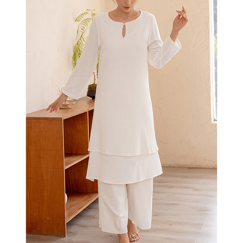 Buddha Stones 2-teiliges schlichtes Design Tai Chi Meditation Yoga Kleidung Top Hosen Damen Set - image 2