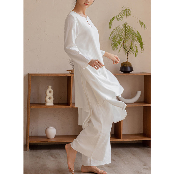 Buddha Stones 2-teiliges schlichtes Design Tai Chi Meditation Yoga Kleidung Top Hosen Damen Set - image 3