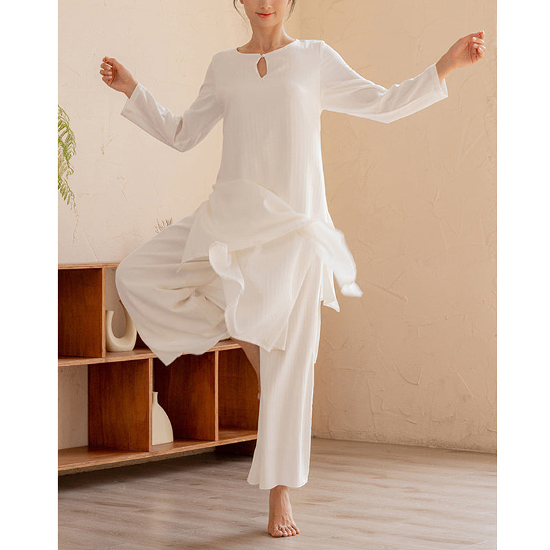 Buddha Stones 2-teiliges schlichtes Design Tai Chi Meditation Yoga Kleidung Top Hosen Damen Set - image 8