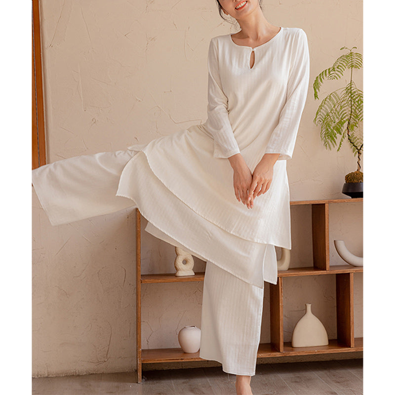 Buddha Stones 2-teiliges schlichtes Design Tai Chi Meditation Yoga Kleidung Top Hosen Damen Set - image 9