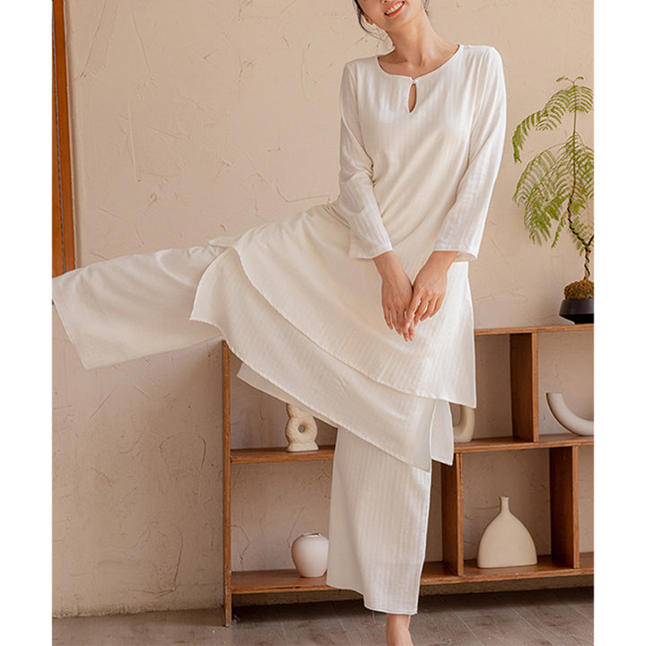 Buddha Stones 2-teiliges schlichtes Design Tai Chi Meditation Yoga Kleidung Top Hosen Damen Set - image 9
