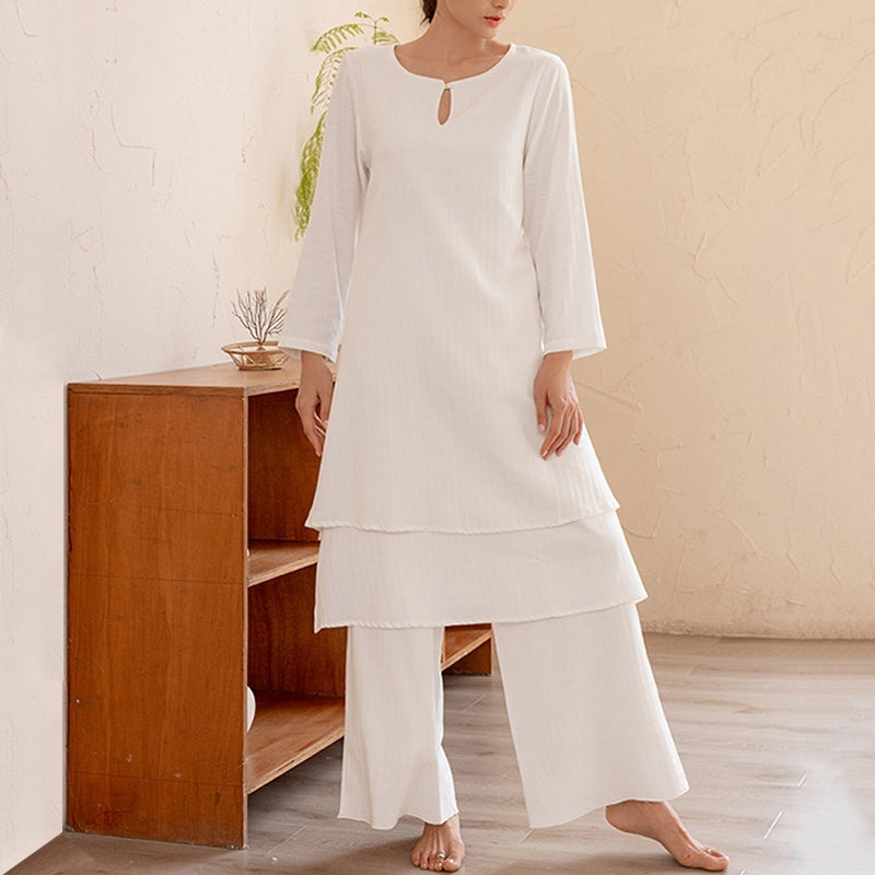 Buddha Stones 2-teiliges schlichtes Design Tai Chi Meditation Yoga Kleidung Top Hosen Damen Set - image 1