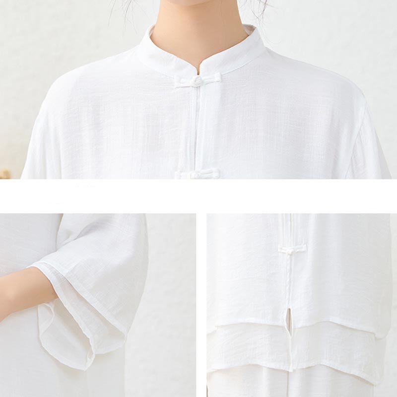 Buddha Stones 2-teiliges einfaches chinesisches Frosch-Knopf-Design, Oberteil, Hose, Meditation, Yoga, Zen, Tai Chi, Baumwollkleidung, Damen-Set - image 11