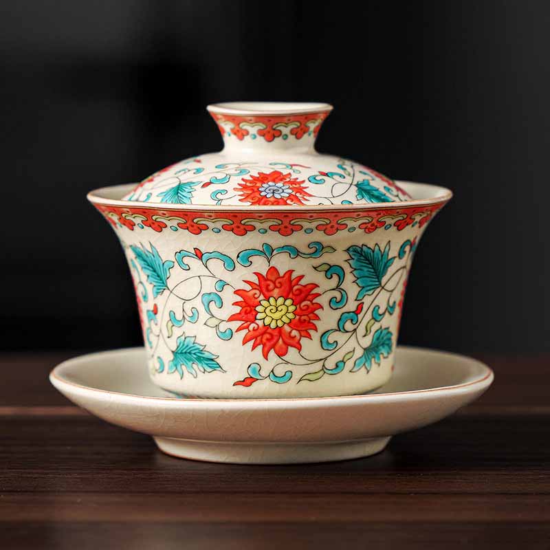 Buddha Stones Ein Panorama von Flüssen und Bergen Blumen Keramik Gaiwan Sancai Teetasse Kung Fu Teetasse und Untertasse mit Deckel - Blume 12 cm * 9 cm * 100 ml - image 8