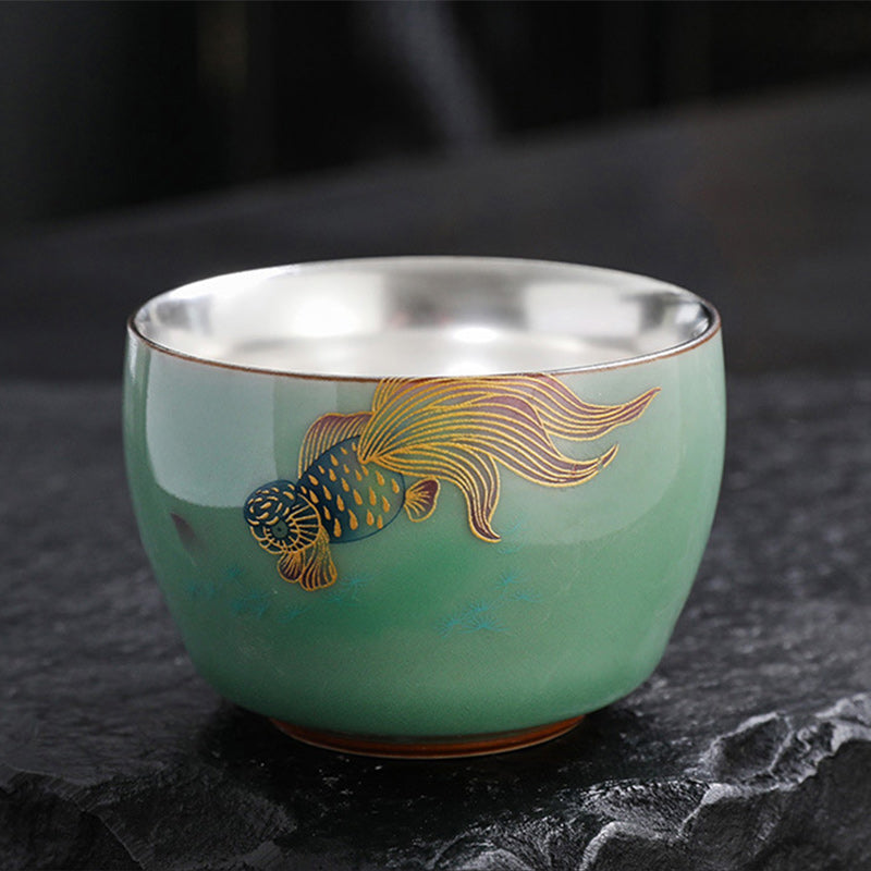 Buddha Stones , Schmetterling, Goldfisch, Lotus, Koi-Fisch, Keramik-Teetasse, Kung-Fu-Teetasse, 120 ml