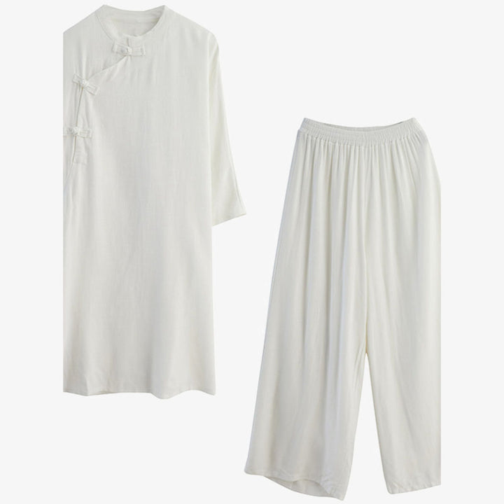Buddha Stones 2-teiliges schlichtes Design Zen Tai Chi Meditationskleidung Baumwolle Leinen Top Hosen Damen Set - image 18