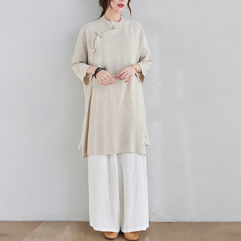 Buddha Stones 2-teiliges schlichtes Design Zen Tai Chi Meditationskleidung Baumwolle Leinen Top Hosen Damen Set - image 1