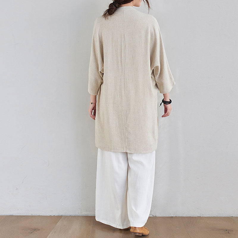 Buddha Stones 2-teiliges schlichtes Design Zen Tai Chi Meditationskleidung Baumwolle Leinen Top Hosen Damen Set - image 4