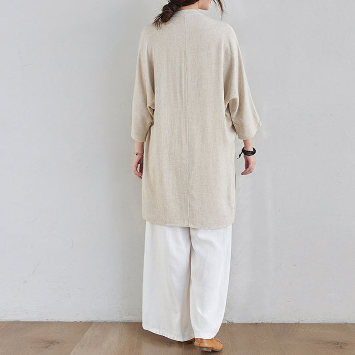 Buddha Stones 2-teiliges schlichtes Design Zen Tai Chi Meditationskleidung Baumwolle Leinen Top Hosen Damen Set - image 4