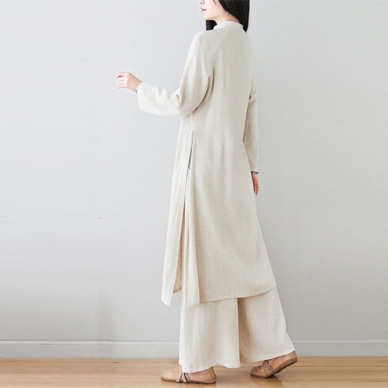 Buddha Stones ​​2-teiliges Set mit chinesischem Froschknopf-Design, Zen-Tai-Chi-Meditationskleidung, Oberteil und Hose für Damen - image 20