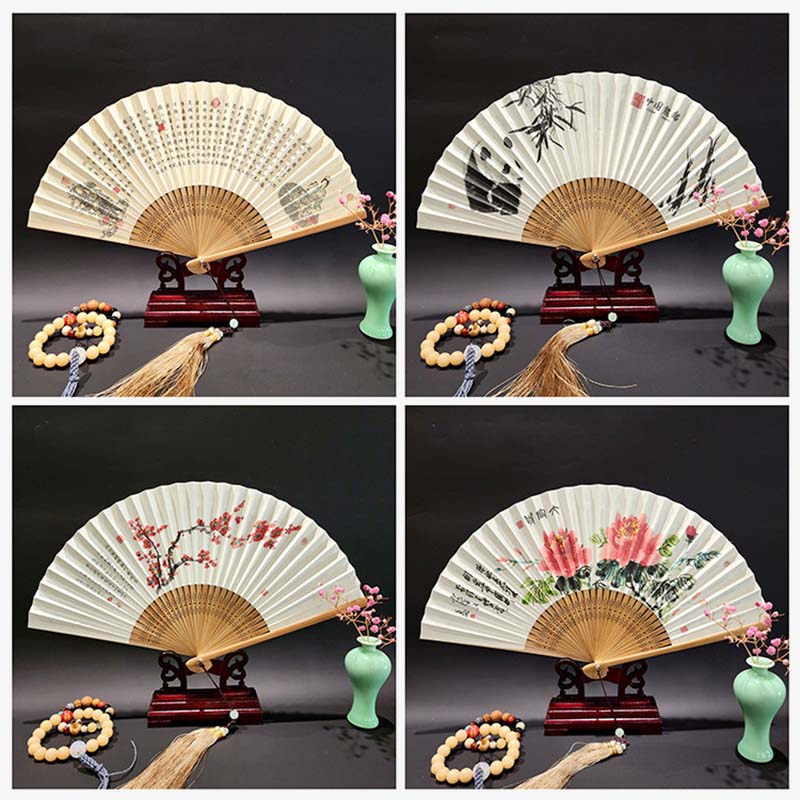 Buddha Stones, ein Panorama von Flüssen und Bergen, Kraniche, Orchideen, Blumen, Papier, Bambus, handgehaltener Seidenbambus-Faltfächer, 22 cm - image 18