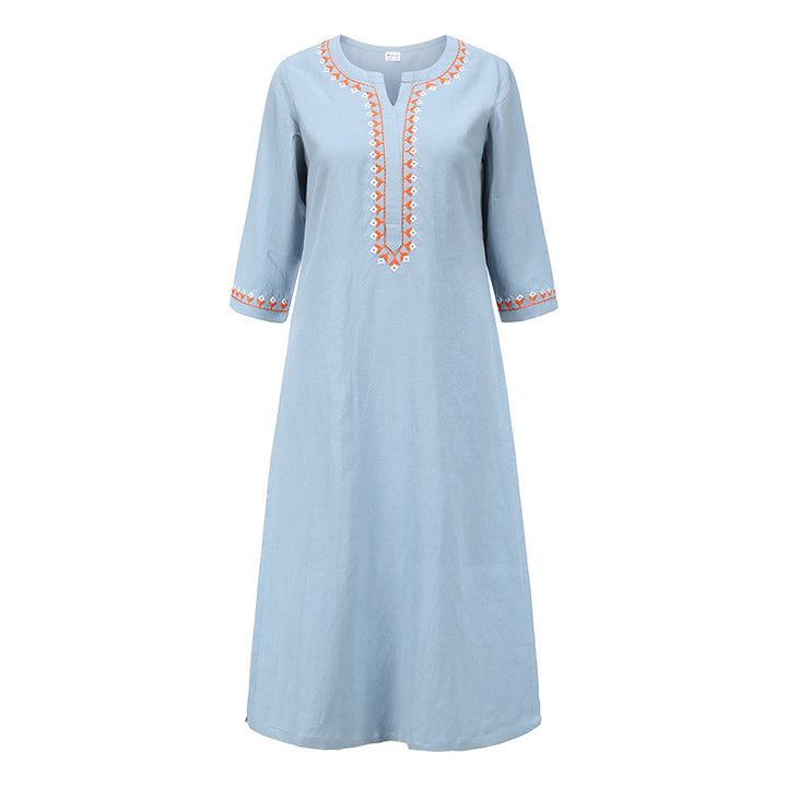 Buddha Stones, 2-teilig, V-Ausschnitt, Stickerei, Yoga-Kleidung, Zen-Meditation, Baumwolle, Leinen, Oberteil, Hose, Damen-Set - Blau (nur Oberteil) - US 8-10, UK/AU 12-14, EU 40-42 (2XL) - image 20