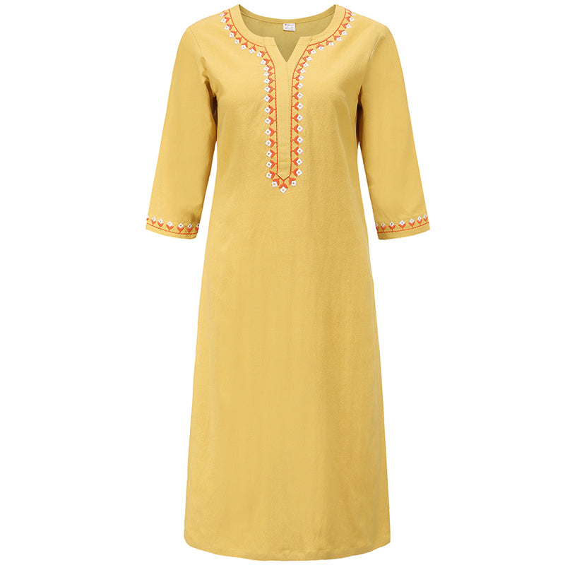 Buddha Stones, 2-teilig, V-Ausschnitt, Stickerei, Yoga-Kleidung, Zen-Meditation, Baumwolle, Leinen, Oberteil, Hose, Damen-Set - Gelb (nur oben) - US12， UK/AU16，EU44 (2XL)  - image 21