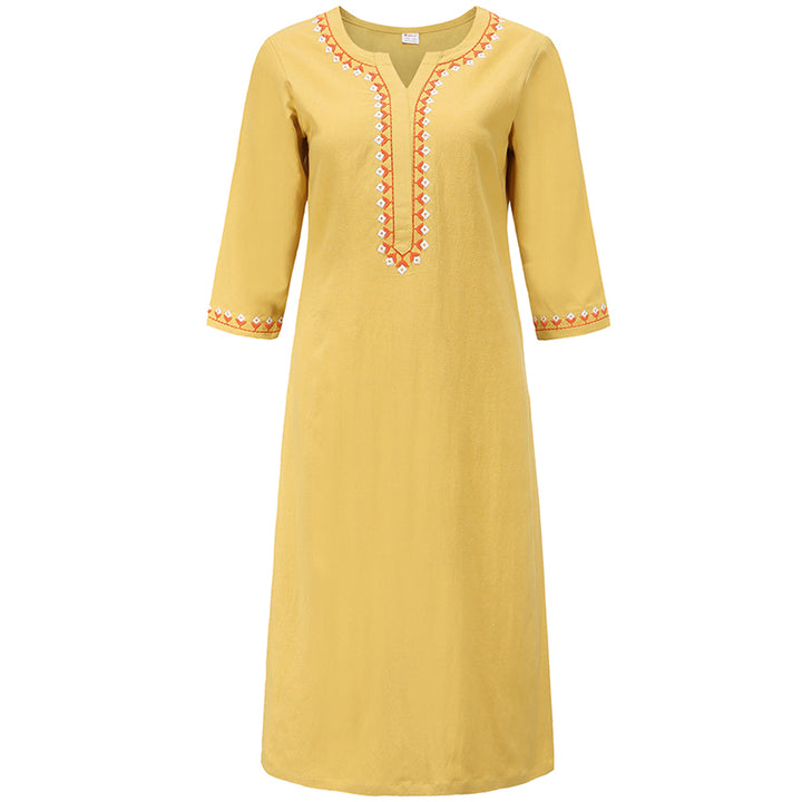 Buddha Stones, 2-teilig, V-Ausschnitt, Stickerei, Yoga-Kleidung, Zen-Meditation, Baumwolle, Leinen, Oberteil, Hose, Damen-Set - Gelb (nur oben) - US12， UK/AU16，EU44 (2XL)  - image 21