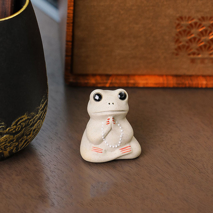 Buddha Stones Mini Kleiner betender Frosch Keramik Reichtum Wohlstand Zuhause Tee Haustier Figur Dekoration - Betender kleiner Frosch 4 x 3,5 x 4,8 cm - image 4
