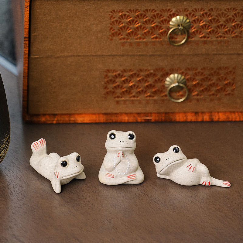 Buddha Stones Mini Kleiner betender Frosch Keramik Reichtum Wohlstand Zuhause Tee Haustier Figur Dekoration - image 1