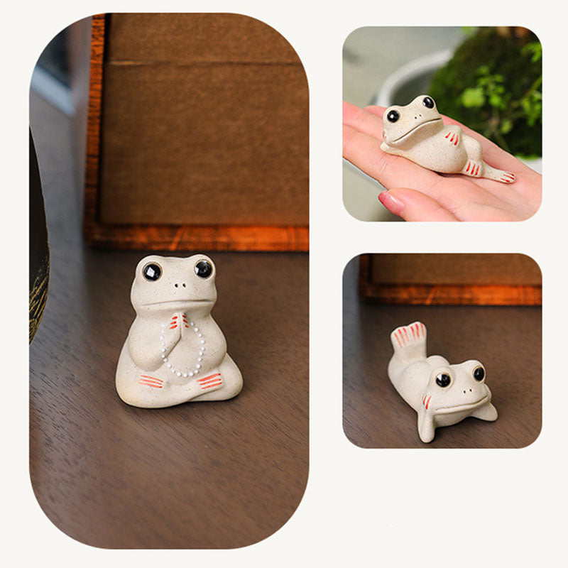 Buddha Stones Mini Kleiner betender Frosch Keramik Reichtum Wohlstand Zuhause Tee Haustier Figur Dekoration - image 6