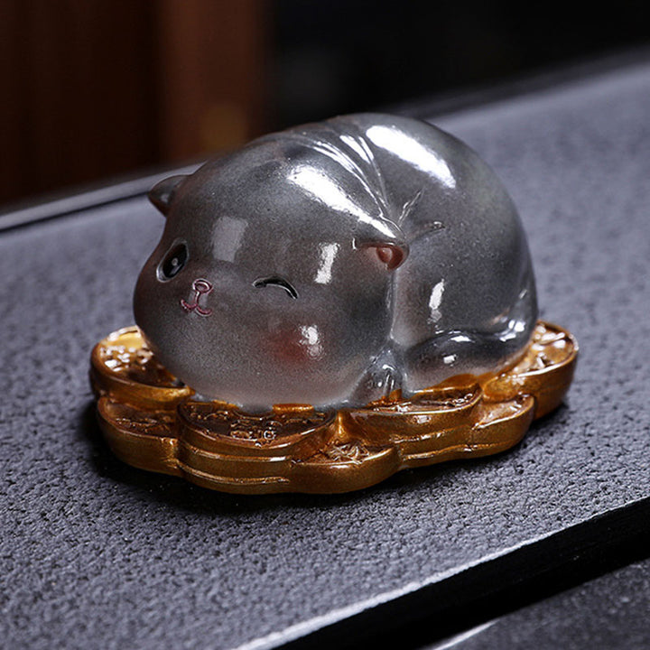 Buddha Stones, Farbwechsel, niedliche Mini-Katze, Kunstharz, Teehaustier, Reichtum, Heimfigur, Dekoration - image 16