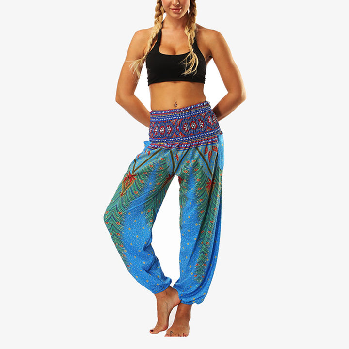 Buddha Stones Hippie-Hose, Baggy-Boho-Lounge-Hose mit hoher Taille und Taschen, Damen-Yogahose