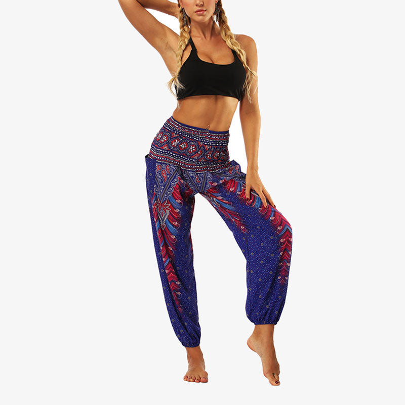 Buddha Stones Hippie-Hose, Baggy-Boho-Lounge-Hose mit hoher Taille und Taschen, Damen-Yogahose