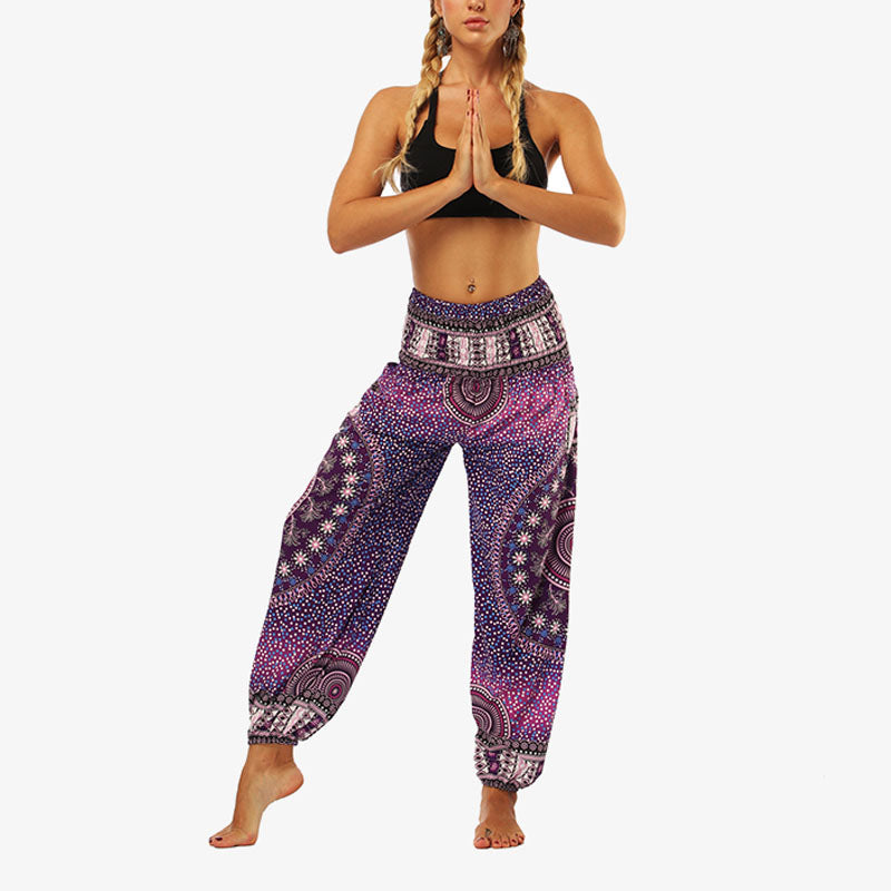 Buddha Stones Hippie-Hose, Baggy-Boho-Lounge-Hose mit hoher Taille und Taschen, Damen-Yogahose