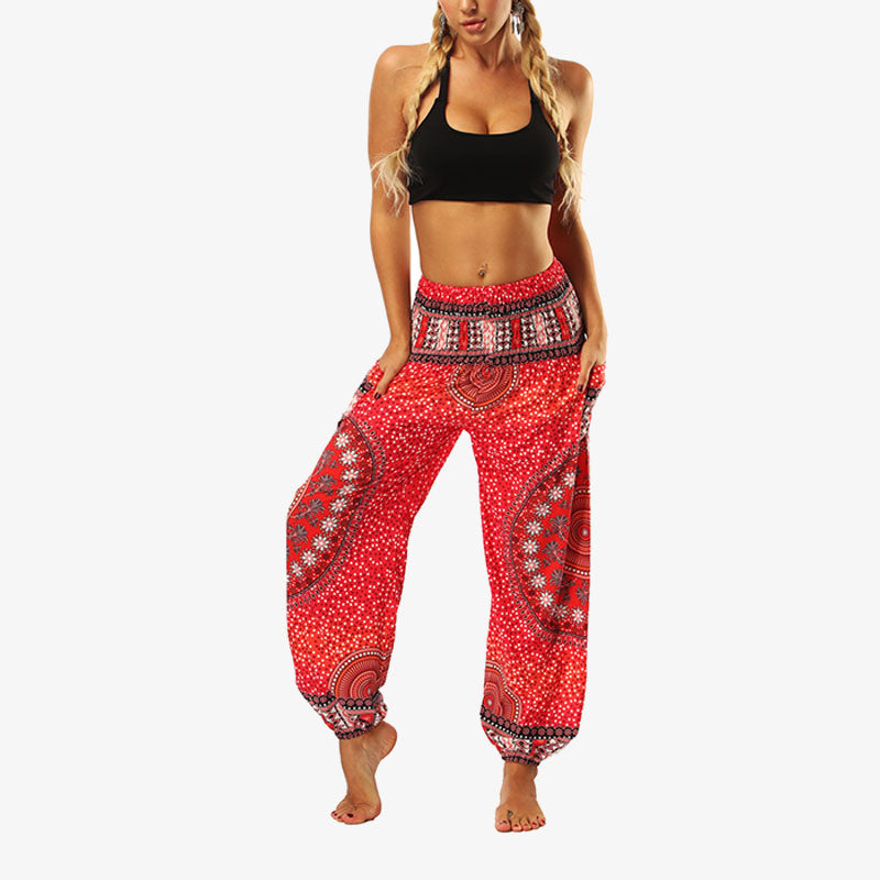 Buddha Stones Hippie-Hose, Baggy-Boho-Lounge-Hose mit hoher Taille und Taschen, Damen-Yogahose