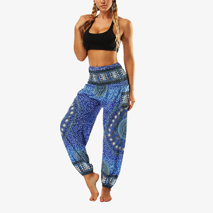 Buddha Stones Hippie-Hose, Baggy-Boho-Lounge-Hose mit hoher Taille und Taschen, Damen-Yogahose