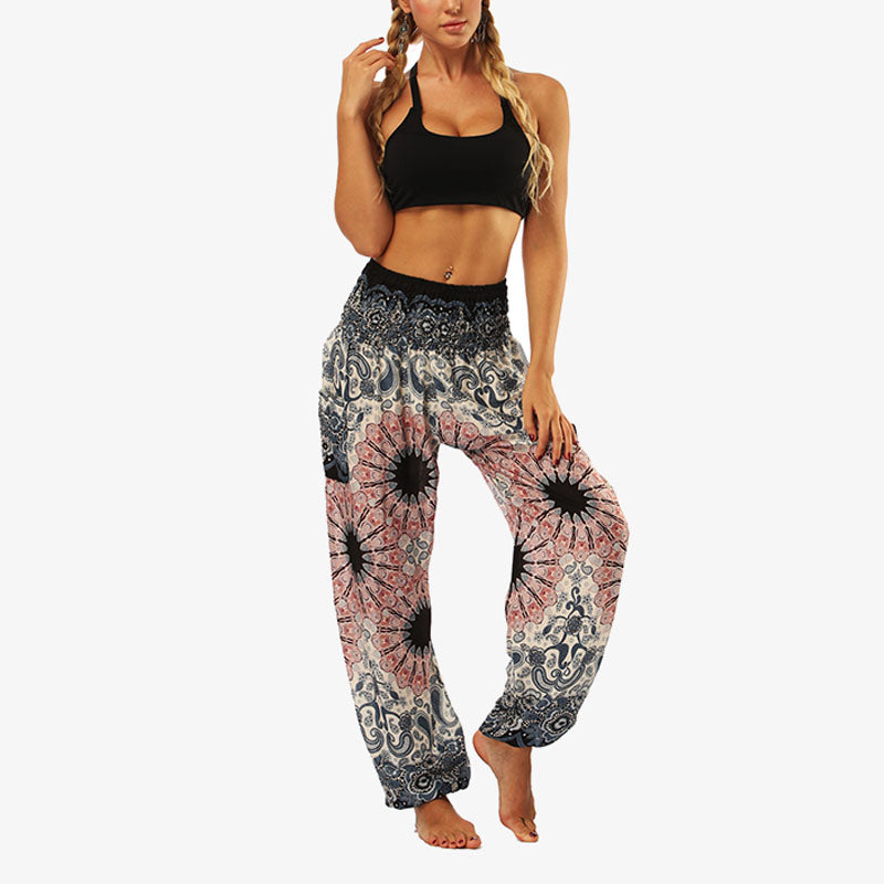 Buddha Stones Hippie-Hose, Baggy-Boho-Lounge-Hose mit hoher Taille und Taschen, Damen-Yogahose