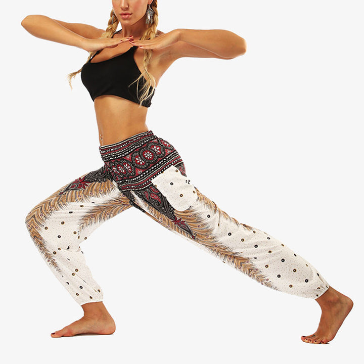 Buddha Stones Hippie-Hose, Baggy-Boho-Lounge-Hose mit hoher Taille und Taschen, Damen-Yogahose