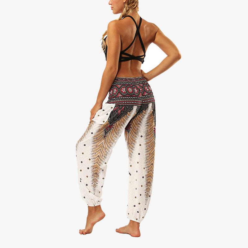 Buddha Stones Hippie-Hose, Baggy-Boho-Lounge-Hose mit hoher Taille und Taschen, Damen-Yogahose