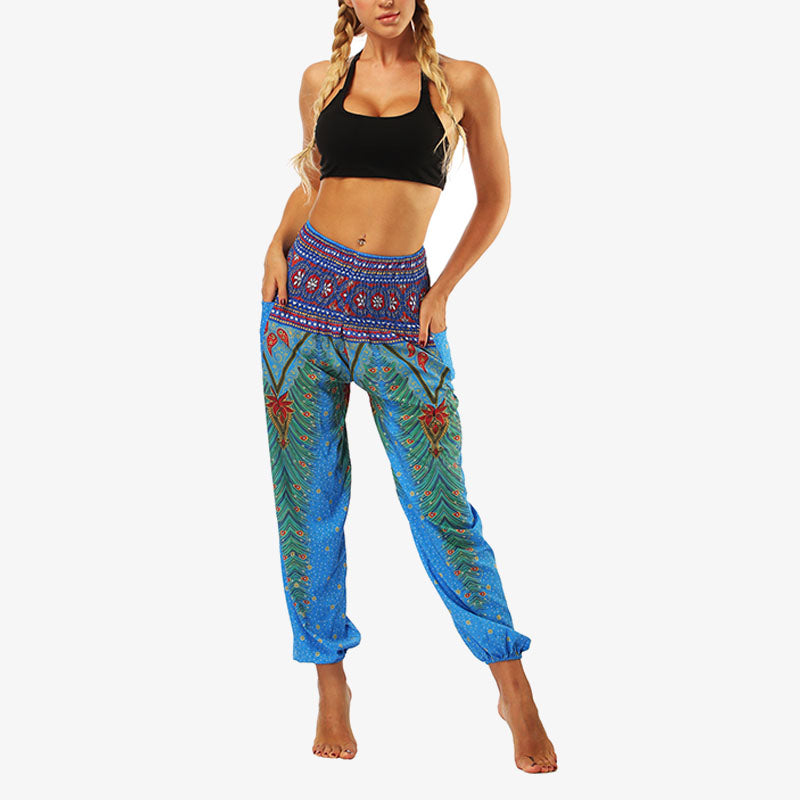 Buddha Stones Hippie-Hose, Baggy-Boho-Lounge-Hose mit hoher Taille und Taschen, Damen-Yogahose