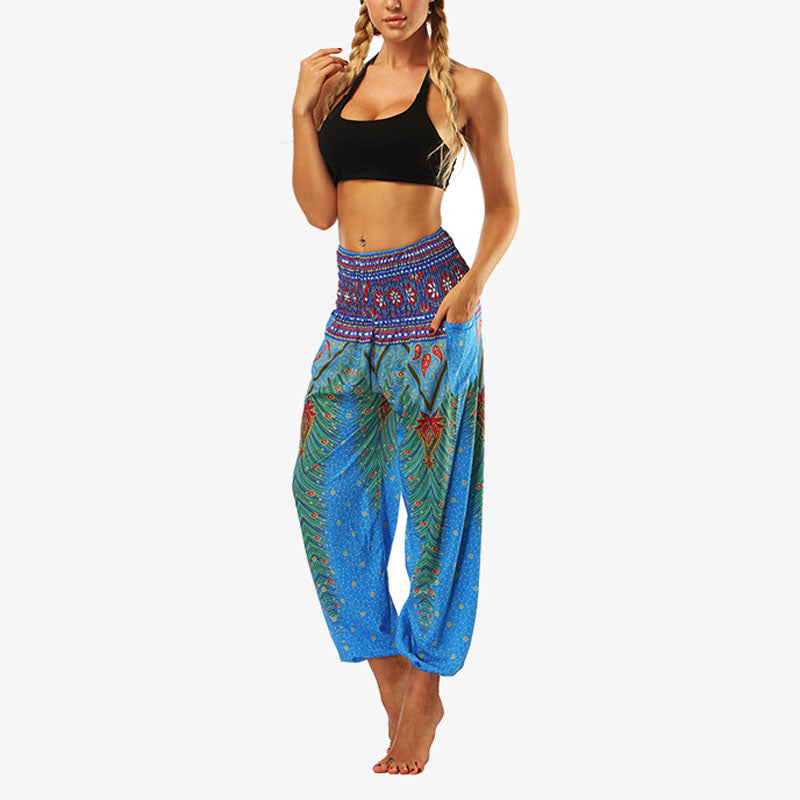 Buddha Stones Hippie-Hose, Baggy-Boho-Lounge-Hose mit hoher Taille und Taschen, Damen-Yogahose